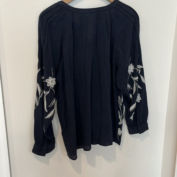 J Jill Embroidered Boho Peasant Floral Button Down Blouse Size Large Petite - Picture 7 of 7